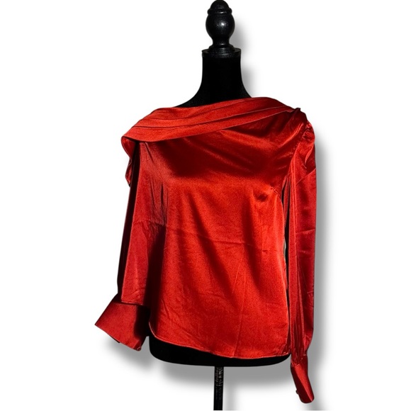 Express Tops - Express NWT Chic Scarlet Asymmetrical Long Sleeve Silky Cowl Neck Women's Blouse